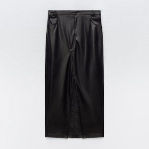 ZARA FAUX LEATHER MIDI SKIRT/ SIZE: M / COLOR: BLACK